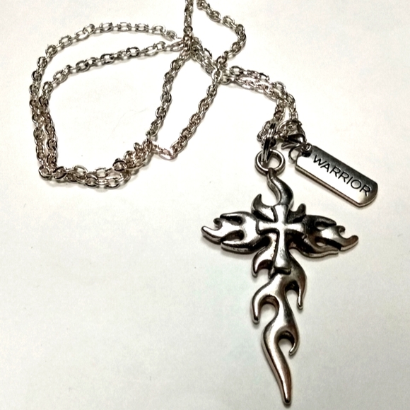 Handmade Warrior Cross Necklace on 24" Stainless Steel Chain - Picture 2 of 6